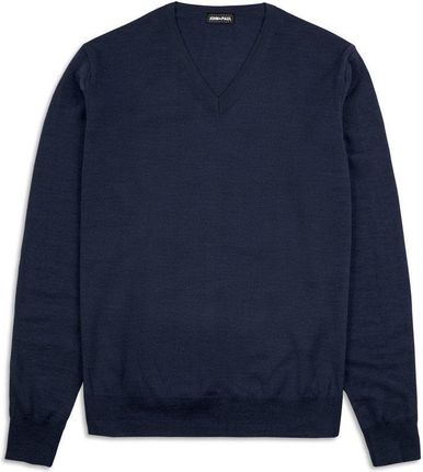 Lekki sweter John & Paul z wełny merino - navy (V-neck) - XS    - Superszczupły