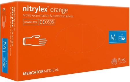 Mercator Medical Pomarańczowe Rękawice Nitrylowe Nitrylex Orange, 100 Sztuk, S