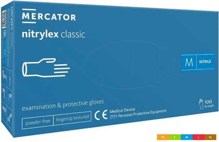 Mercator Medical Niebieskie Rękawice Nitrylowe Nitrylex Classic Blue, 100 Sztuk, Xl