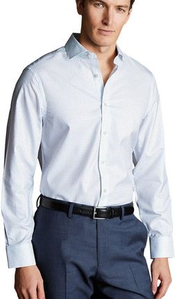 Koszula non-iron z drobnym nadrukiem Charles Tyrwhitt Non-Iron Stretch Micro Print Shirt — Light Blue - Classic fit | L