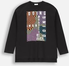 T-shirt z długim rękawem czarny z nadrukiem na przodzie