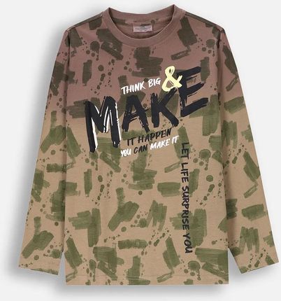 T-shirt z długim rękawem khaki z nadrukiem na całości