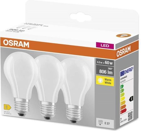 Ledvance Osram Led Base Standard Mat 806Lm 6,5W/827 (60W) E27 3-Pak