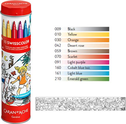 Caran D'Ache Flamastry Akwarelowe D’Ache Swisscolor 10 Kolorów W Metalowej Tubie + Kolorowanka - zdjęcie 4
