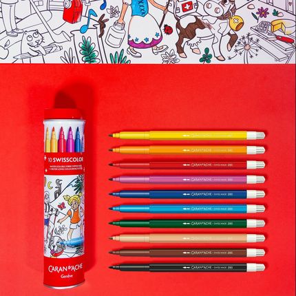 Caran D'Ache Flamastry Akwarelowe D’Ache Swisscolor 10 Kolorów W Metalowej Tubie + Kolorowanka - zdjęcie 3
