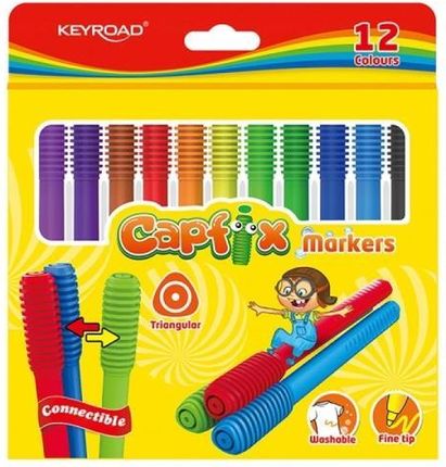 Keyroad Flamastry Capfix Markers 12Szt. Trójkątne Zmywalne