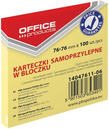 Office Products Bloczek Samoprzylepny 76X76Mm 100 Kart Jasnożółte