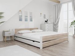 Łóżko IKAROS DOUBLE 180x200 cm biały/dąb sonoma Ze stelażem listwowym rolowanym Materac Coco Maxi 19 POSIKADBL180SON11