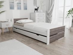 Łóżko IKAROS DOUBLE 90x200 cm biały/dąb truflowy Ze stelażem listwowym elastycznym Materac Coco Maxi 19 POSIKADBL90LAN12