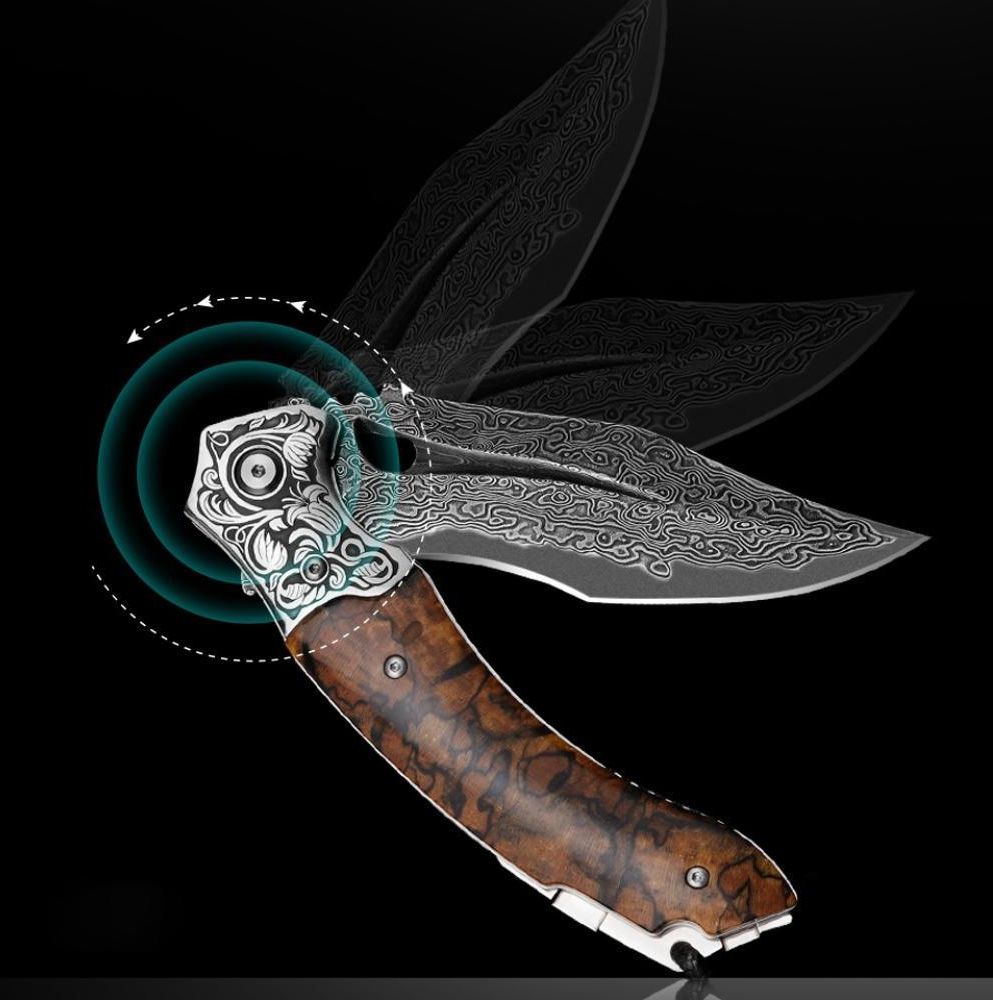 Harahu Nóż Składany Myśliwski Damasceński Masterpiece Raiden