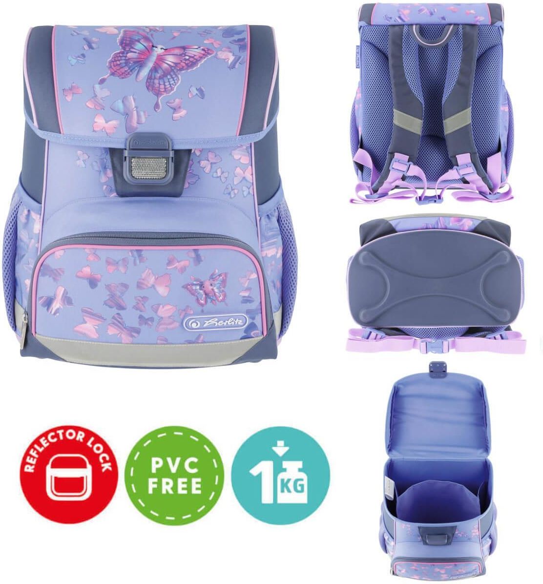 Herlitz Butterfly Dreams Astuccio 37 Cm - Zaino Per Scuola Con Schienale Imbottito, Materiale Riflettente, Ricamo Farfalle, Rosa - 2