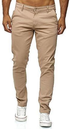 Elara Męskie Spodnie Chinosy Regular Slim Fit Stretch Chunkyrayan MEL009-Beige-36/32