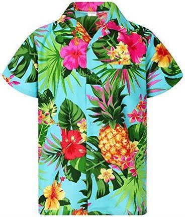 Funky Koszula Hawajska, Krótki Rękaw, Pineapple, Turkus, 4XL