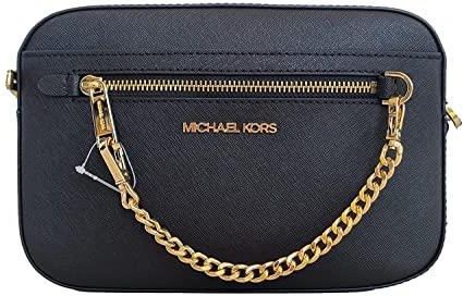 Michael Kors - Jet Set Item Large East West Saffiano Leather Zip Chain Crossbody Handbag (Black Solid/Gold)