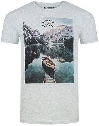 riverso Męski T-shirt RIVLukas z nadrukiem fotograficznym, okrągły dekolt, krótki rękaw, koszulka regularna, bawełna, zielony, niebieski, biały, szary