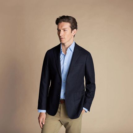 Lżejsza sportowa marynarka Charles Tyrwhitt Unstructured Wool Twill Jacket - Slim fit | 56 | Standardowe