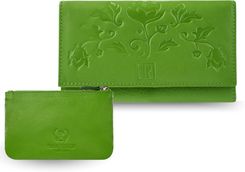 Portfel damski skórzany T-45-GR etui na klucze T-51-NGR zestaw w kolorze zielonym ZUP-119-GR