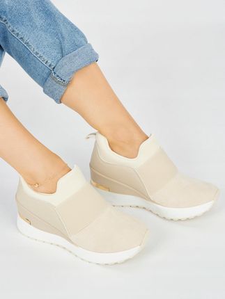 Jasnobeżowe sneakersy damskie na koturnie 37 - zdjęcie 3