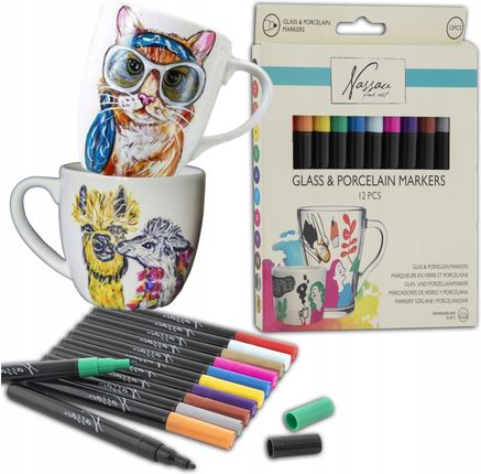Nassau Fine Art Pisaki Do Szkła Porcelany Ceramiki Mazaki Markery Flamastry Zestaw 12 Kol