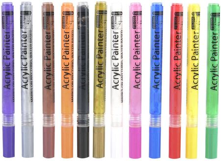 Markery Akrylowe Zestaw 12Szt. Pisaki Flamastry Mazaki Wodoodporne