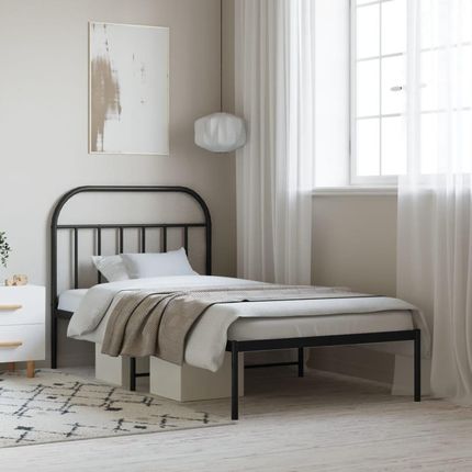 vidaXL Metalowa Rama Łóżka Z Wezgłowiem Czarna 100X200 Cm 689005