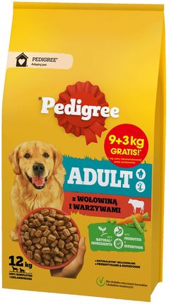 Pedigree Adult Z Wołowiną I Warzywami Sucha Karma Dla Psów Średnich I Dużych Ras 9Kg+3Kg