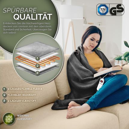 Dwd-Company Sinnlein Pluszowy Koc Grzewczy 180x130cm Antracyt (Whd021) - zdjęcie 2
