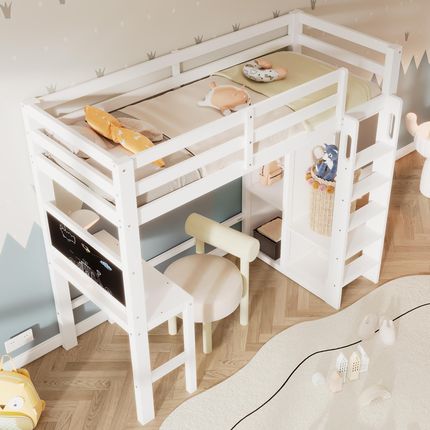 Flieks Łóżko Piętrowe 90X200Cm Z Szafą Na Poddaszu Biurkiem Dziecięce Deską I Półką Ramą Listew Białe - zdjęcie 2