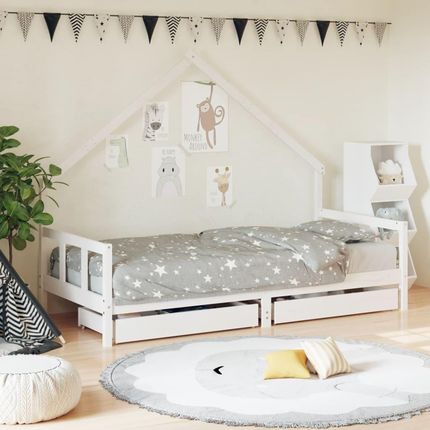 Prolenta Premium - Łóżeczko Z Szufladami Białe 90X190Cm Lite Drewno Sosnowe