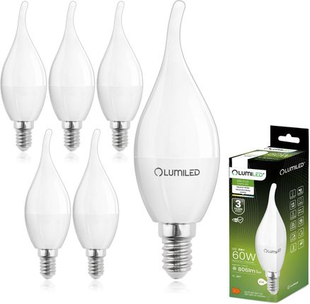 LUMILED BA35 E14 żarówka LED 8W (zastępuje 60W), 806 lumenów, żarówka z mlecznego szkła w kształcie świecy podmuch wiatru 4000K neutralna biel żarówki