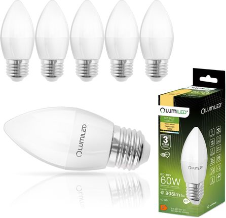 LUMILED B35 E27 żarówka LED 8W (zastępuje 60W), 806 lumenów, żarówka z mlecznego szkła w kształcie świecy 3000K ciepła biel żarówki kąt wiązki 180° ża