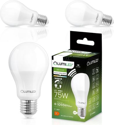 LUMILED 3-pak żarówek LED E27 z czujnikiem ruchu i czujnikiem zmierzchu 10W = 75W 1055lm żarówka z czujnikiem światła A60 neutralna biel 4000K lampa z