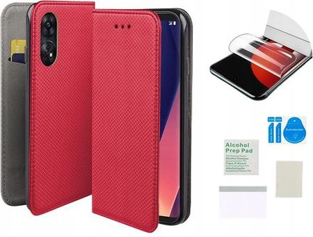 Martech Etui Z Klapką Do Oppo Reno 8T 4G Smart Magnet Czerwony Folia Ochronna Tpu