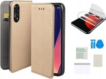 Martech Etui Z Klapką Do Oppo Reno 8T 4G Smart Magnet Złoty Folia Ochronna Tpu