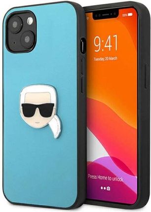 Icableseu Karl Lagerfeld Klhcp13Spkmb Iphone 13 Mini 5 4 Niebieski Blue Hardcase Leather Ikonik Karl`S Head Metal