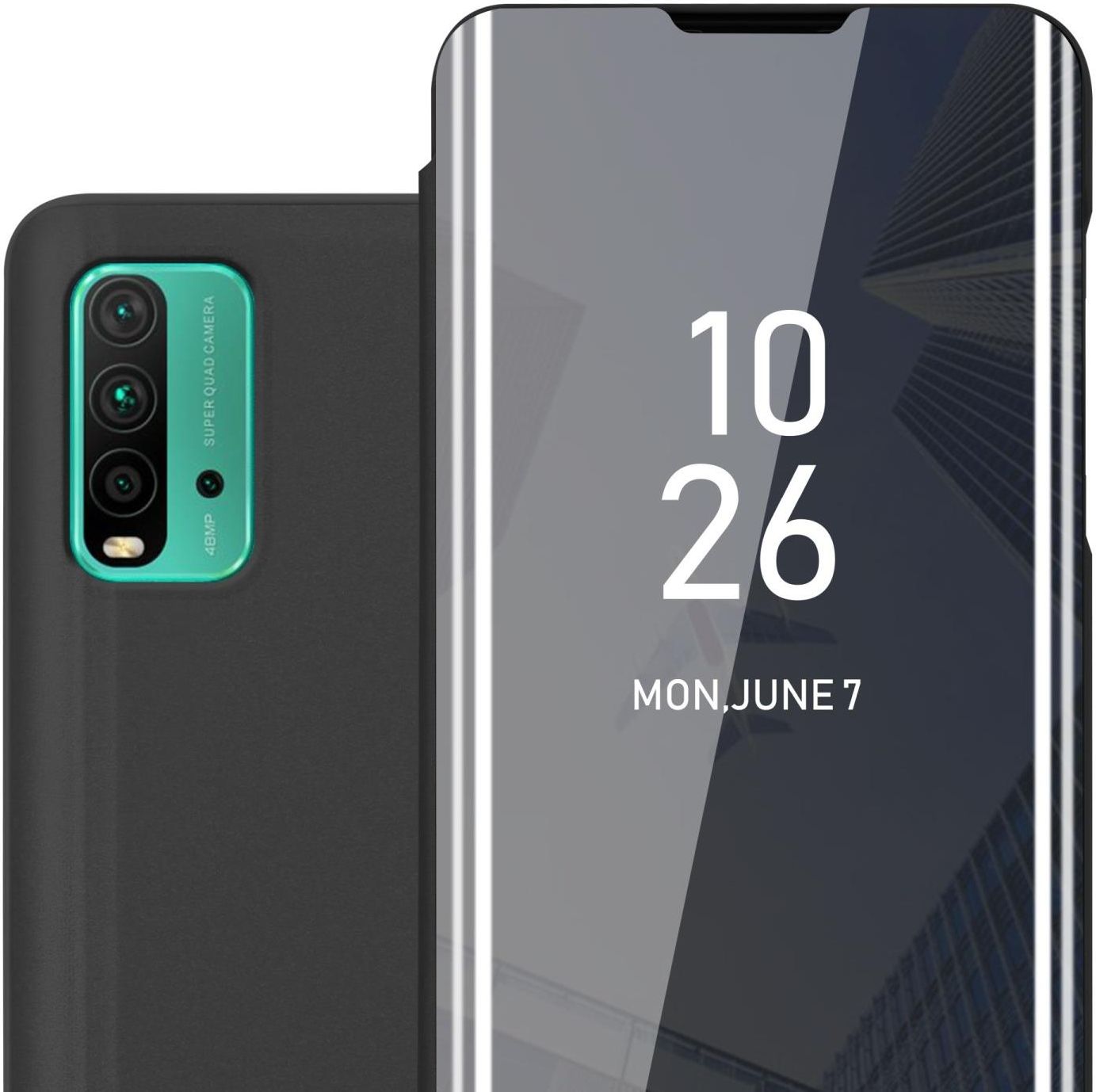 CADORABO Custodia bicolore in silicone TPU cover e retro in vetro temperato CUSTODIA per RedMi NOTE 10 5G / POCO M3 PRO 5G, Nero, Blu