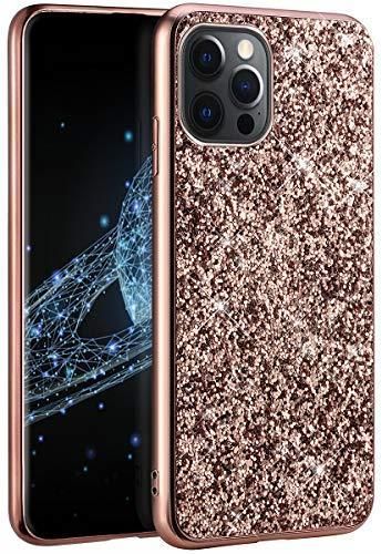 Surakey Custodia Glitter Con Strass Per IPhone 12/12 Pro: Cover Morbida In TPU Oro - Protettiva E Brillante