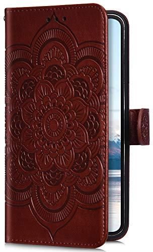 Uposao Compatibile con Galaxy A6 Plus 2018 - Custodia a portafoglio in pelle, lussuosa 3D, motivo mandala, fiore, custodia a libro magnetica, di alta qualità, colore: Rosso