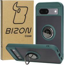 Bizon Etui Z Uchwytem Na Palec Case Hybrid Ring Do Google Pixel 8A Przydymione Ciemnozieloną Ramką