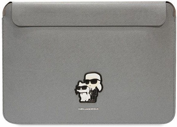 Custodia Per Laptop Karl Lagerfeld 16" - Saffiano Monogram Iconica, Pelle Ecologica Nera, Chiusura Magnetica