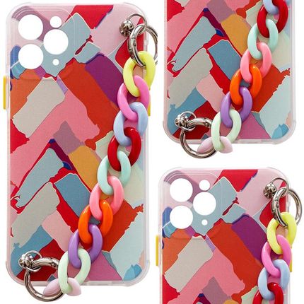 Icableseu Color Chain Case Żelowe Elastyczne Etui Z Łańcuchem Łańcuszkiem Zawieszką Do Samsung Galaxy A32 4G Wielokolorowy