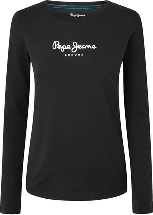 Longsleeve damski Pepe Jeans - NEW VERGINIA LS, okrągły dekolt, długi rękaw, bawełna, logo, jednokolorowy czarny M