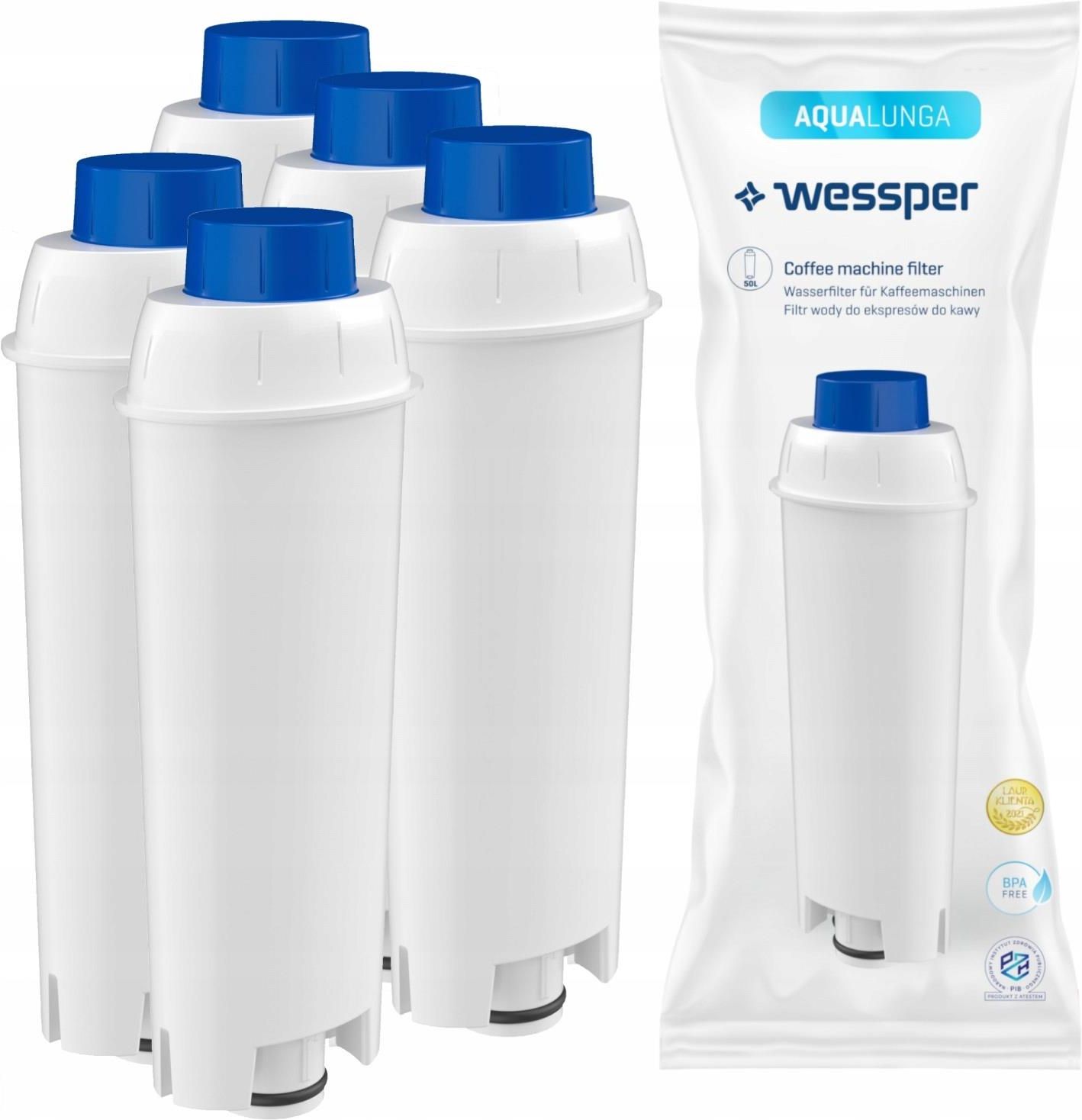 Sillar Set 5 Filtri Acqua Per Macchine Caffè Delonghi + Decalcificante 1L – Compatibile Con ECAM, ESAM, Dinamica, Magnifica, PrimaDonna
