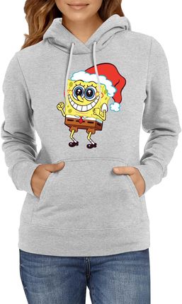 Spongebob Hat Christmas Damska bluza z kapturem Sweatshirt Christmas Tree New Year Eve Holiday Gift, Lady M / Wrzosowy szary