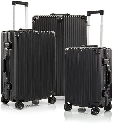 Walizka podróżna na kółkach Aluminiowa rama Poliwęglan Twarda skorupa Zamek szyfrowy TSA, 4 kółka Ekskluzywny zestaw M-L-XL (BLACK SET, M+L+XL)