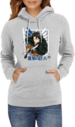 Levi Titan Attack Damska bluza z kapturem Sweatshirt Comics Manga Japan Anime Animation Gift, Lady M / Wrzosowy szary