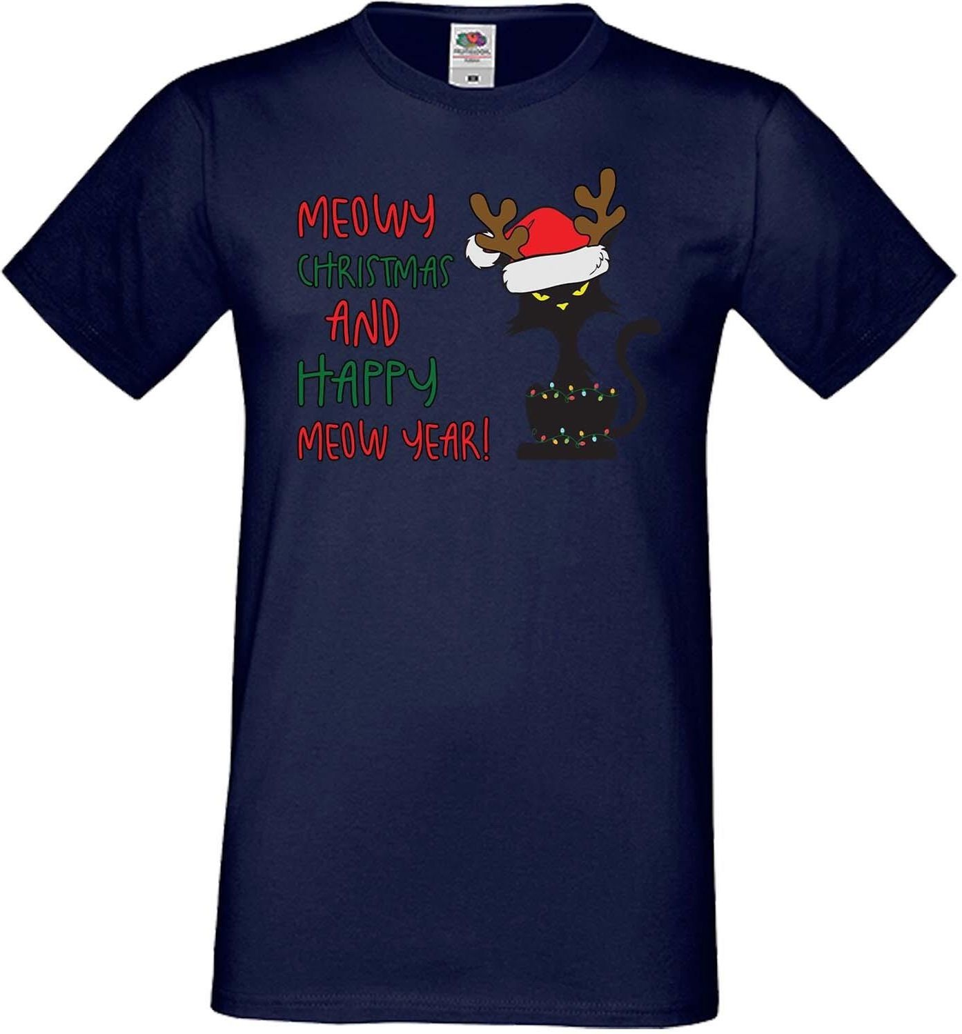 Meowy Christmas And Happy Meow Year Christmas męska koszulka Christmas ...