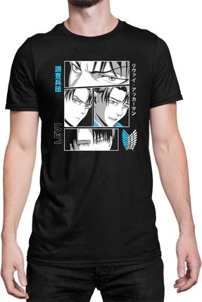 Levi Faces męska koszulka Demon Slayer Kimetsu no Yaiba Anime Manga Comics Japan Animation , MAN 5XL / Czarny