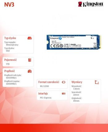 Dysk SSD Kingston NV3 M.2 Pcie 4.0 NVMe 1TB (SNV3S1000G