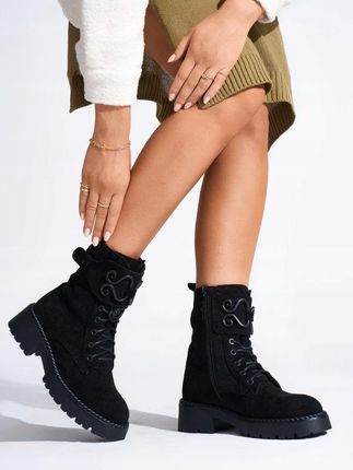 Zamszowe czarne workery damskie 38